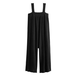 NWT Wide Leg Jumpsuit L/XL Black Cotton Textured Maura Minimalist Casual Beach